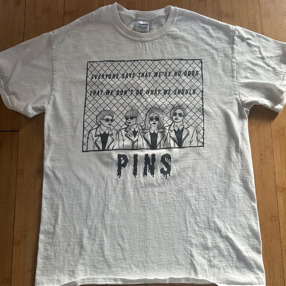 PINS Band White Concert Tee with black comic graphic size M